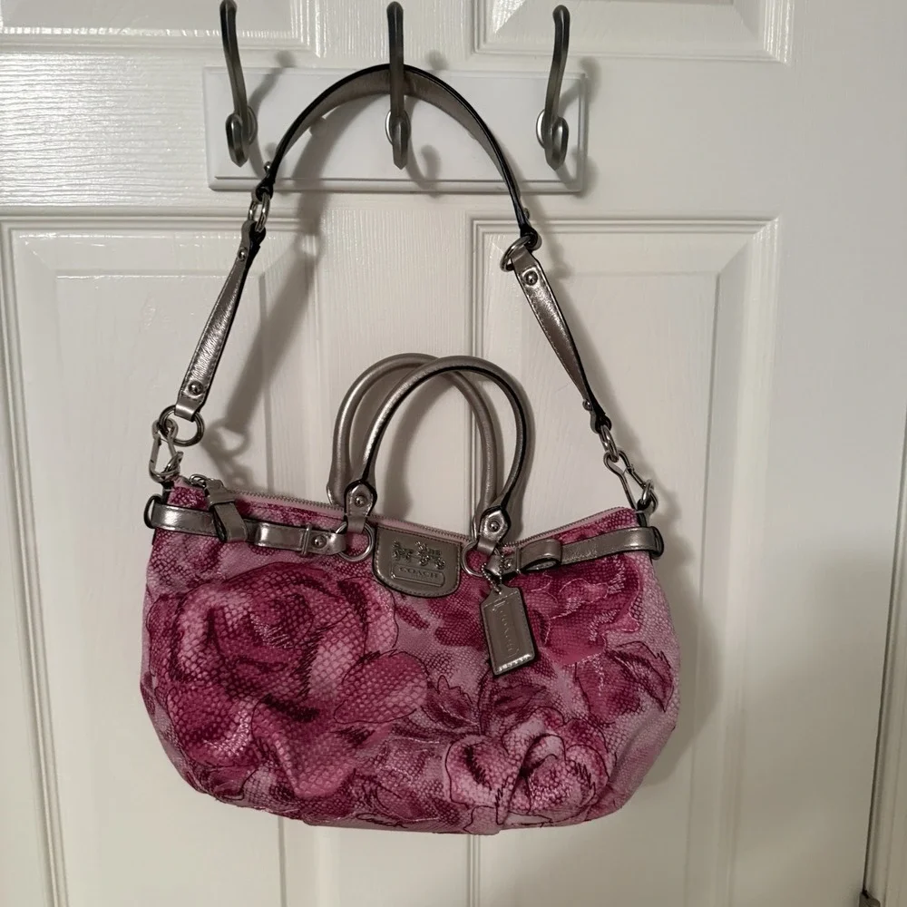 Coach Madison Pink Embroidered Floral Sophia Satchel Shoulder Bag Purse Handbag